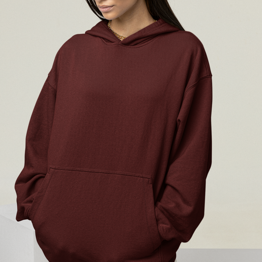 Oversized Maroon Solid Hoodie-Unisex