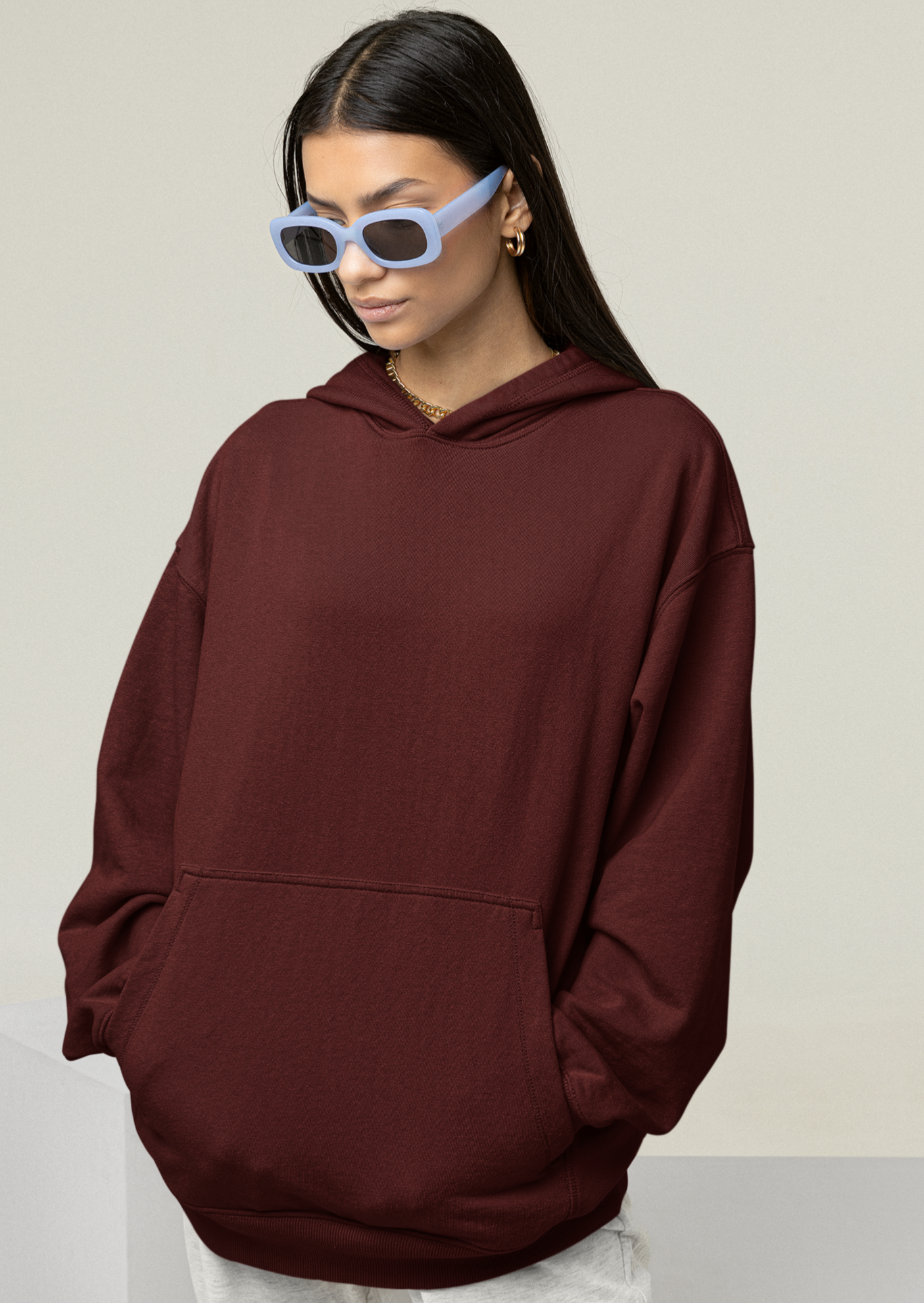 Oversized Maroon Solid Hoodie-Unisex