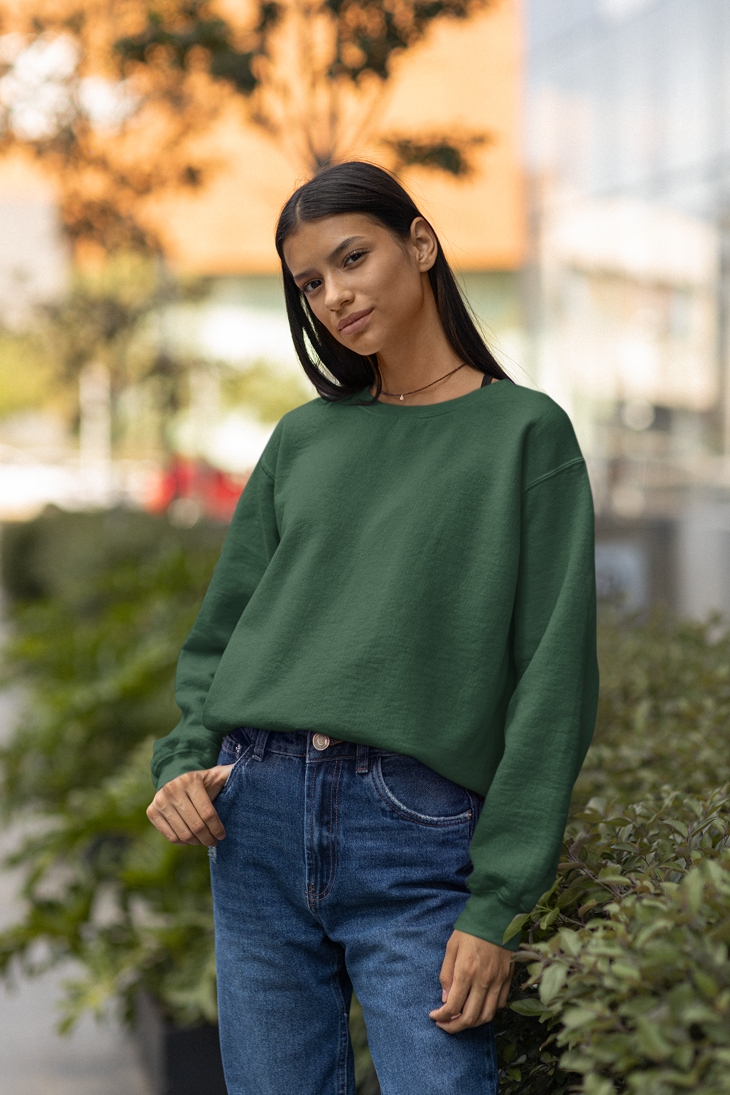 Oversized Bottle Green Solid Sweatshirt-Unisex