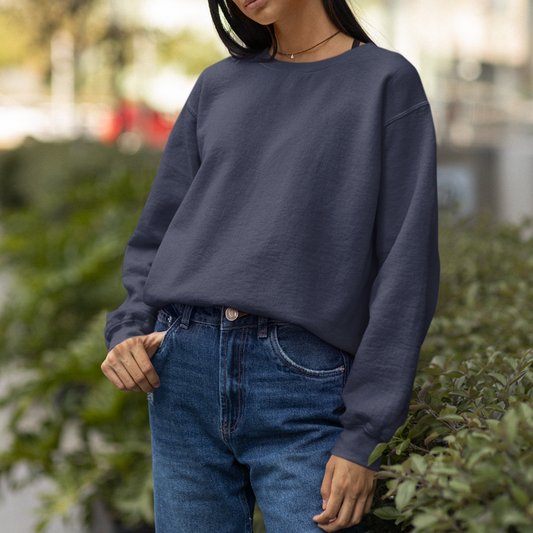 Oversized Navy Blue Solid Sweatshirt_Unisex