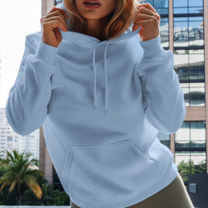 Solid-Unisex Sky Blue Regular Fit Hoodie