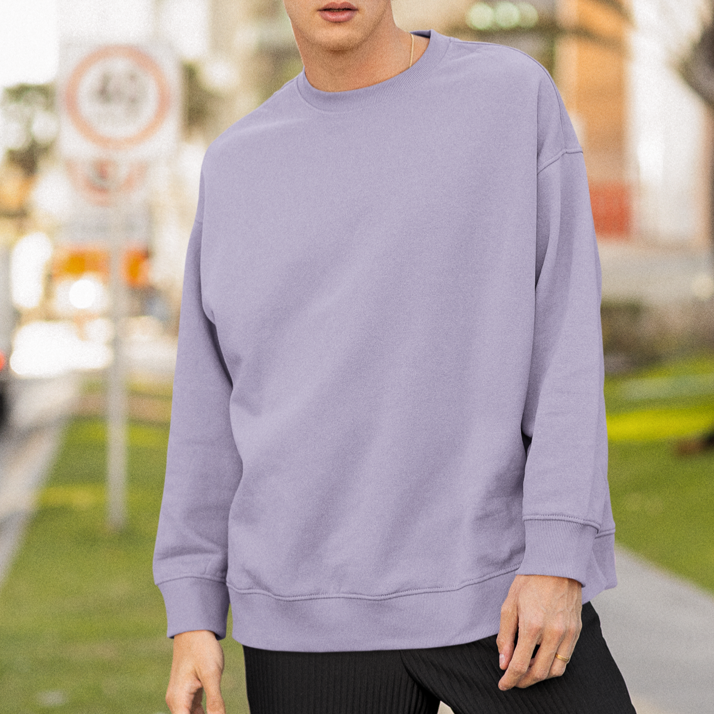 Oversized Lavender Solid Sweatshirt-Unisex