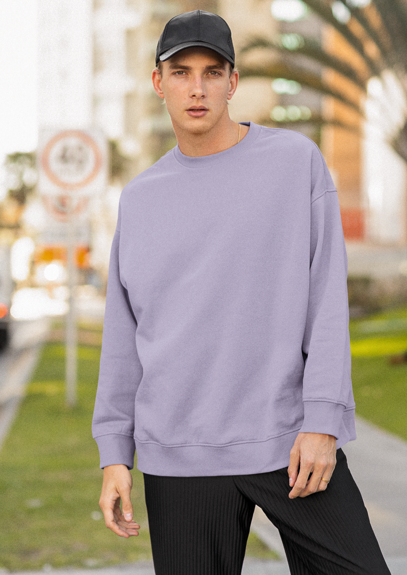 Oversized Lavender Solid Sweatshirt-Unisex