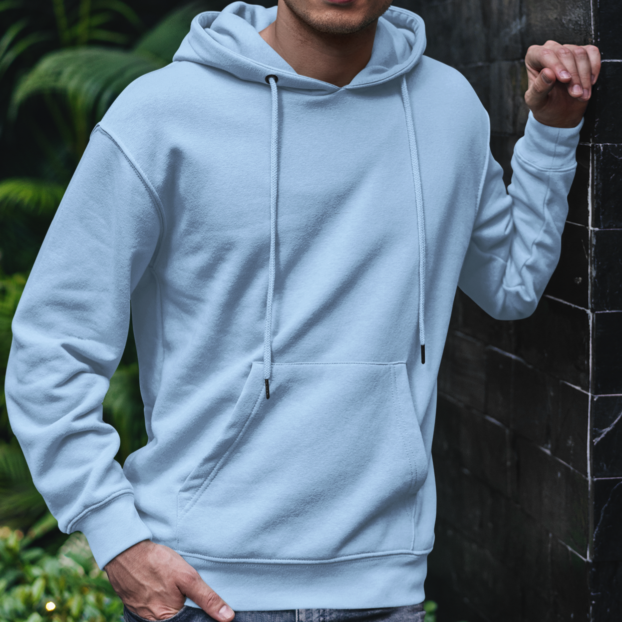 Solid-Unisex Sky Blue Regular Fit Hoodie