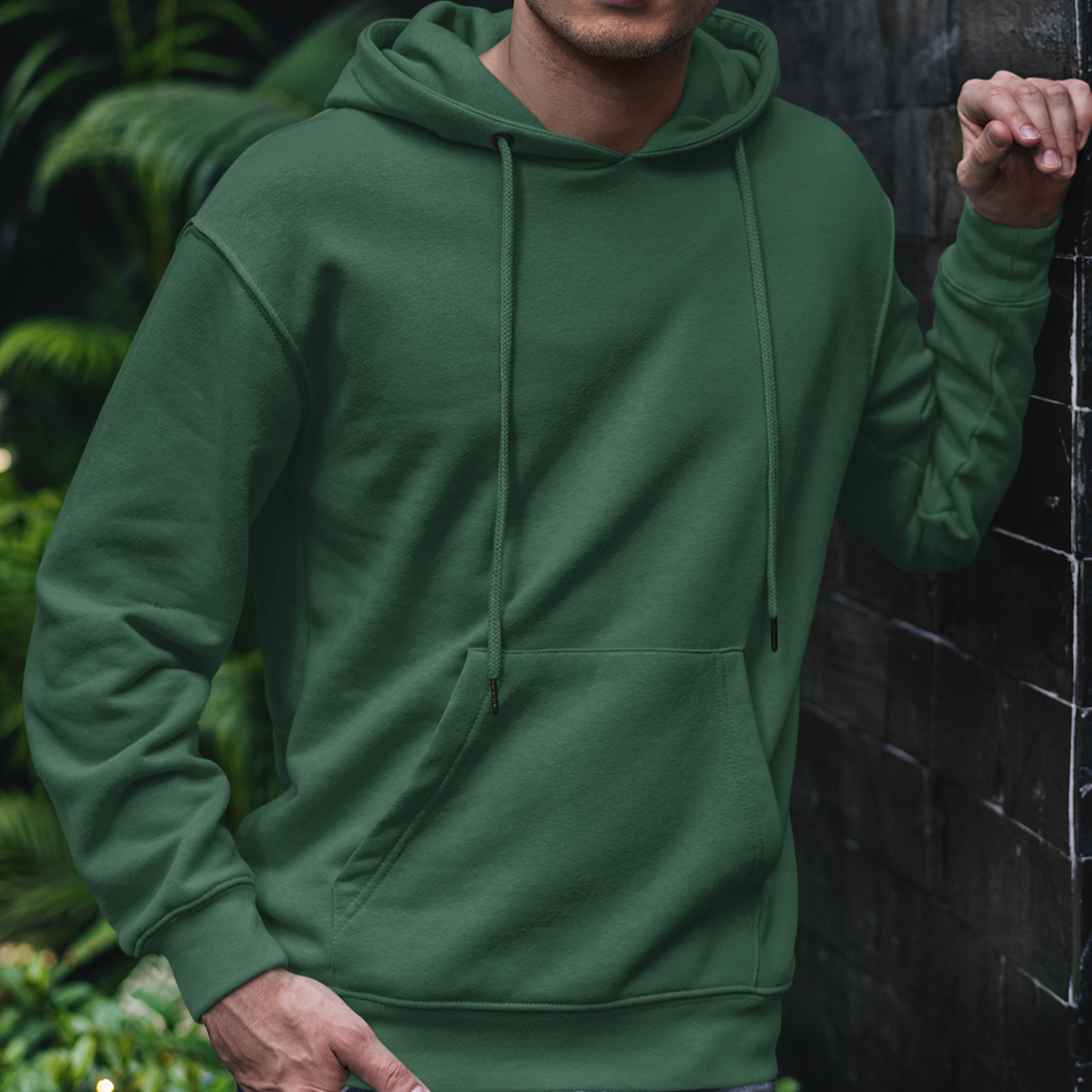 Solid-Unisex Green Regular Fit Hoodie