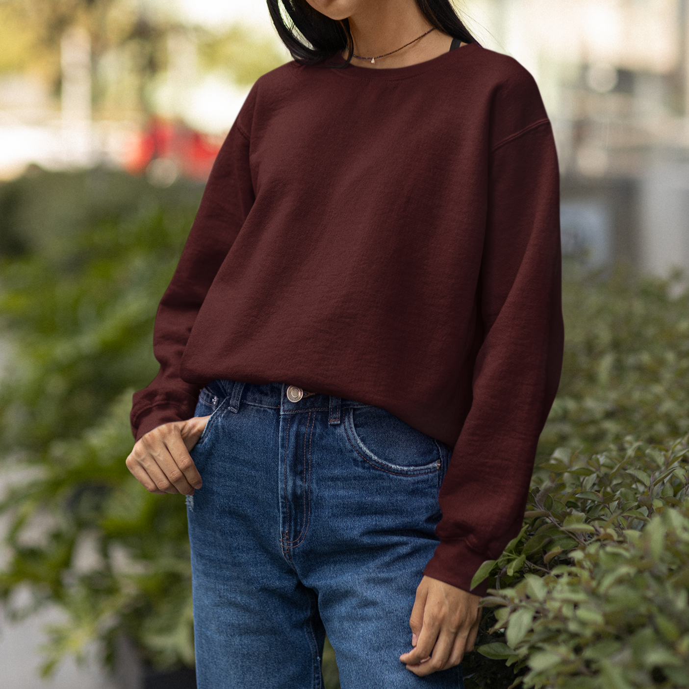 Oversized Maroon Solid Sweatshirt-Unisex