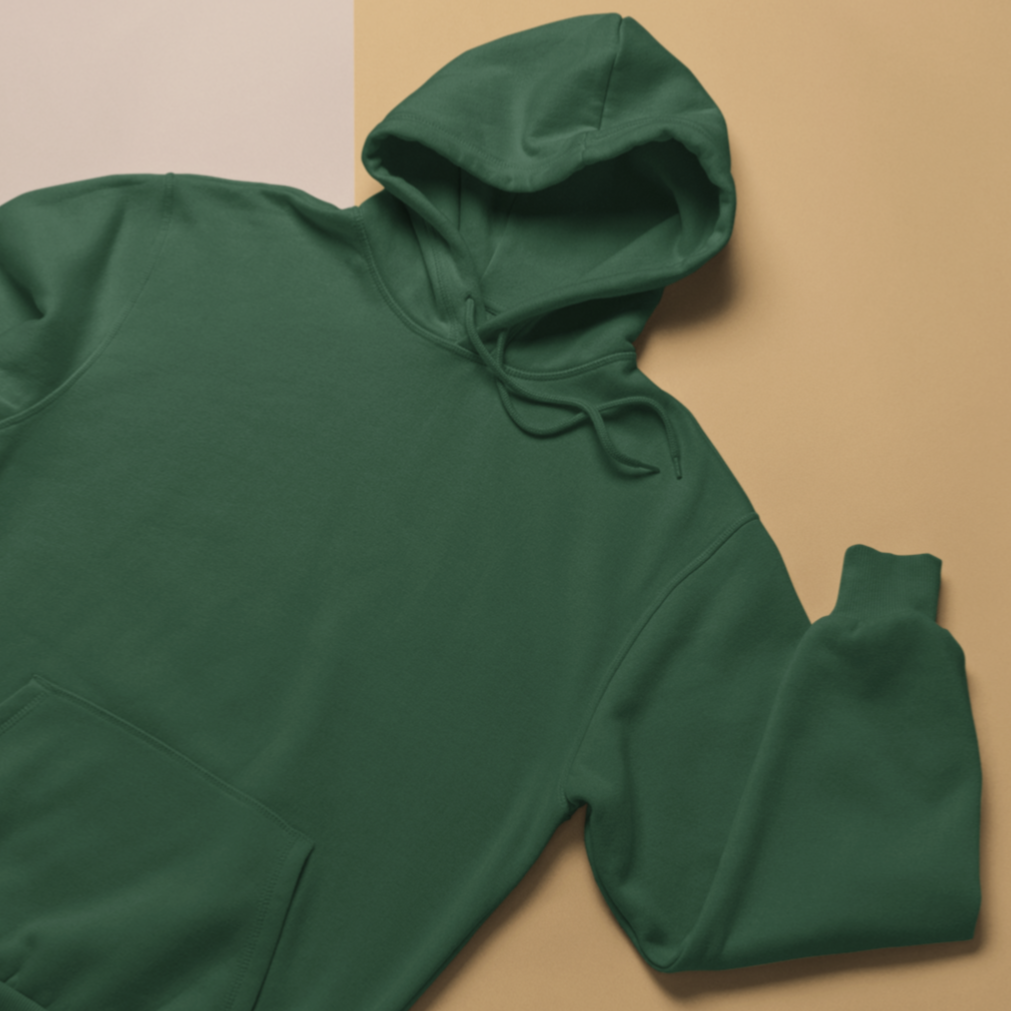 Solid-Unisex Green Regular Fit Hoodie