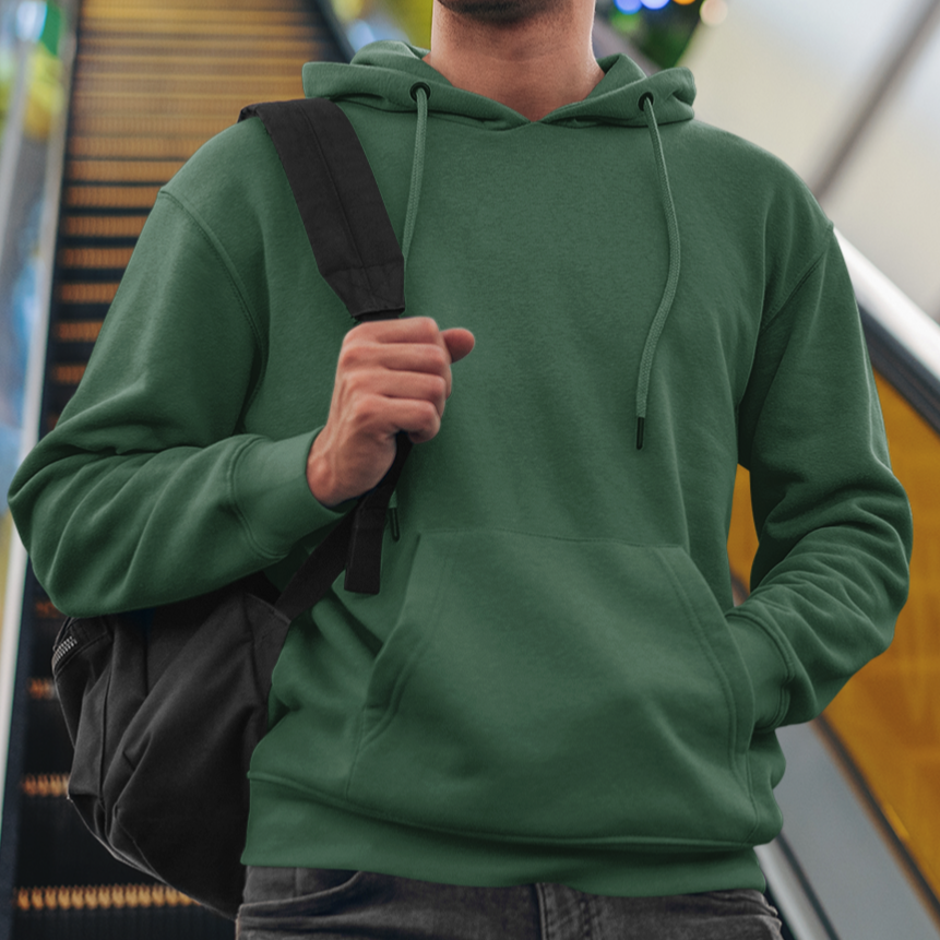 Solid-Unisex Green Regular Fit Hoodie