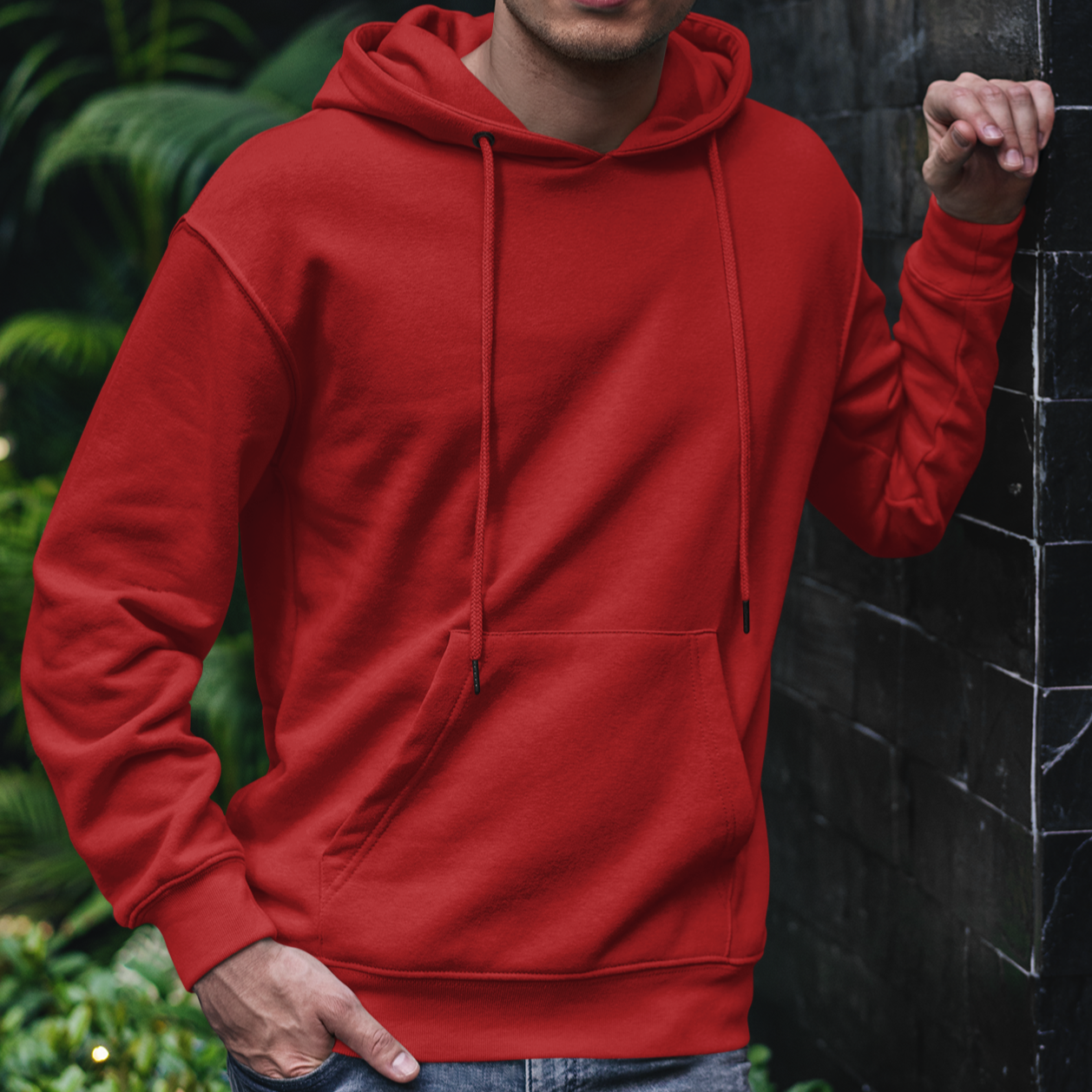 Solid-Unisex Red Regular Fit Hoodie