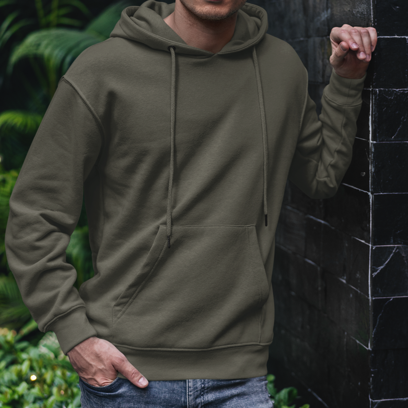 Solid-Unisex Olive Regular Fit Hoodie