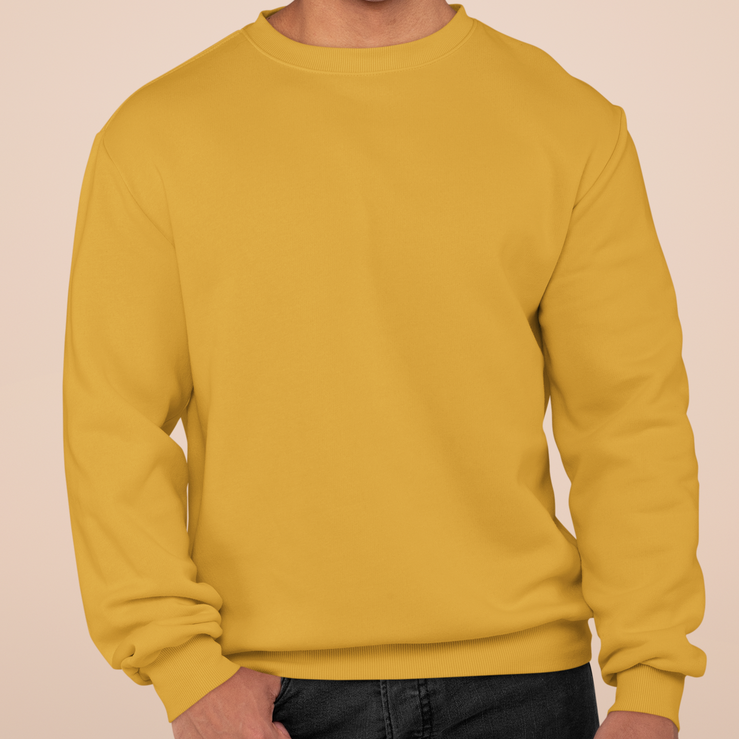 Solid-Men's Mustard Regular Fit Sweatshirt