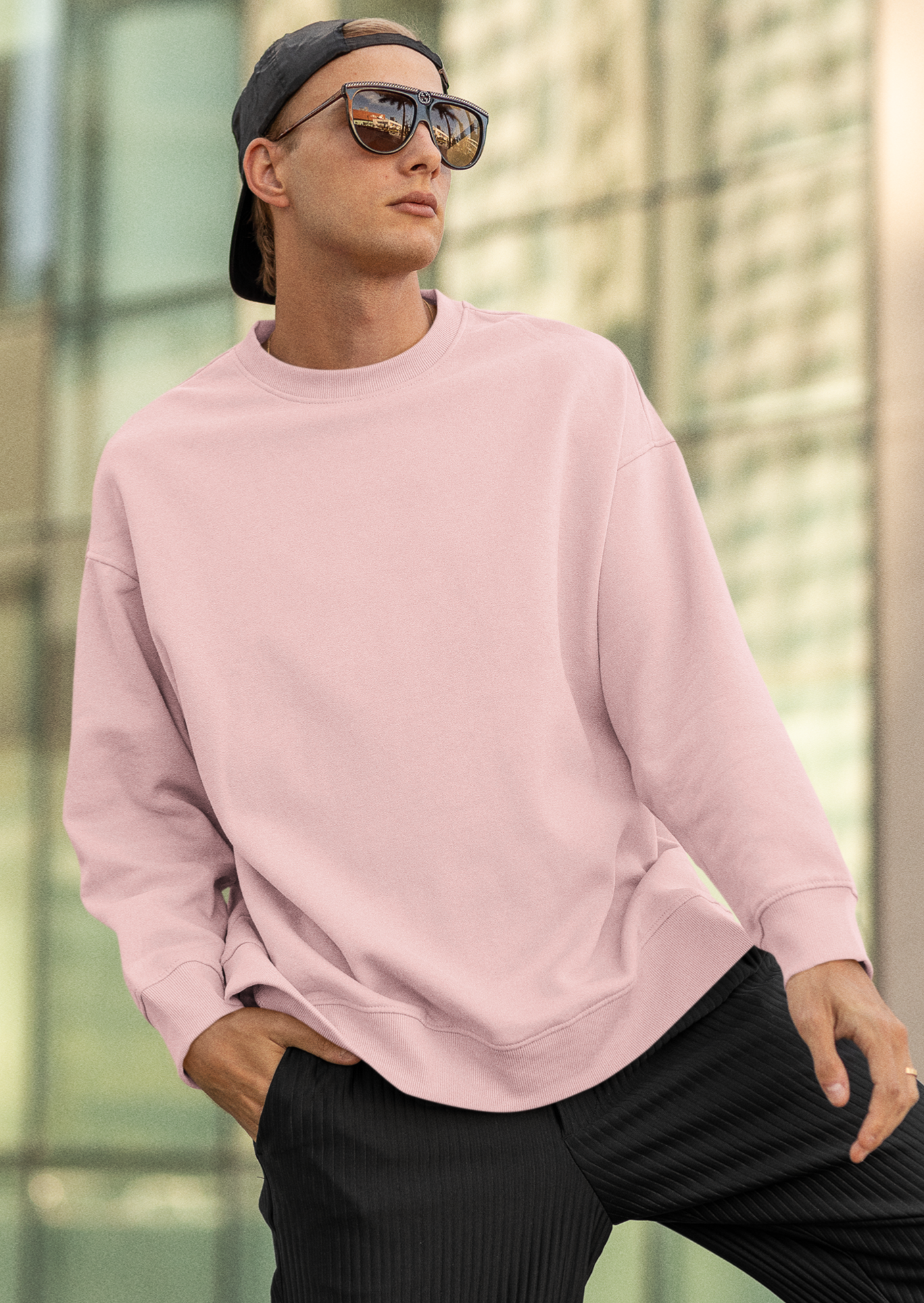 Oversized Pink Solid Sweatshirt-Unisex