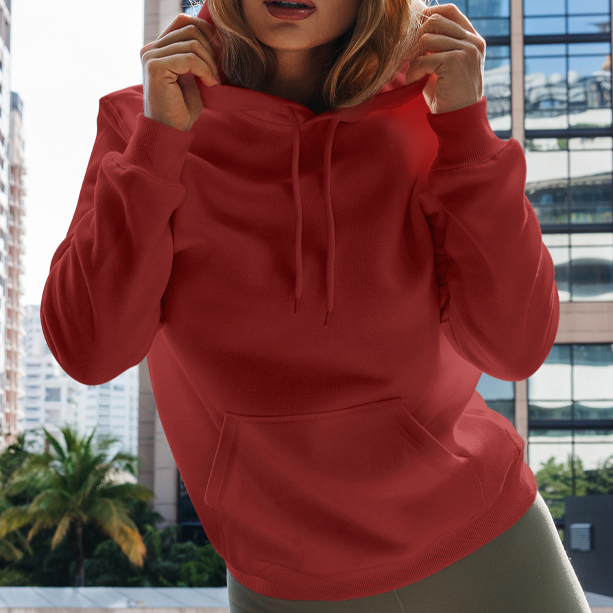 Solid-Unisex Red Regular Fit Hoodie