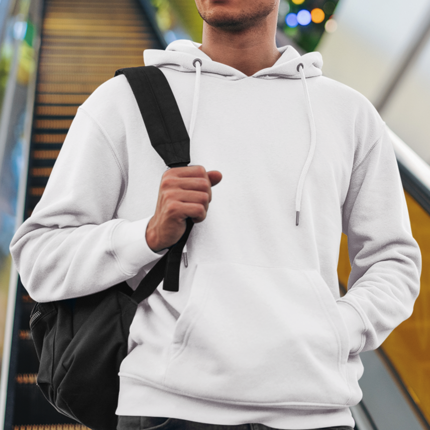 Solid-Unisex White Regular Fit Hoodie