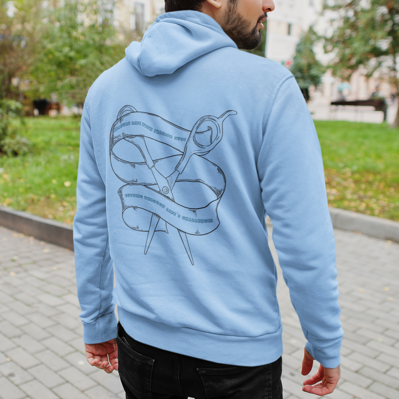 Men's Blue Printed Regular Fit Hoodie