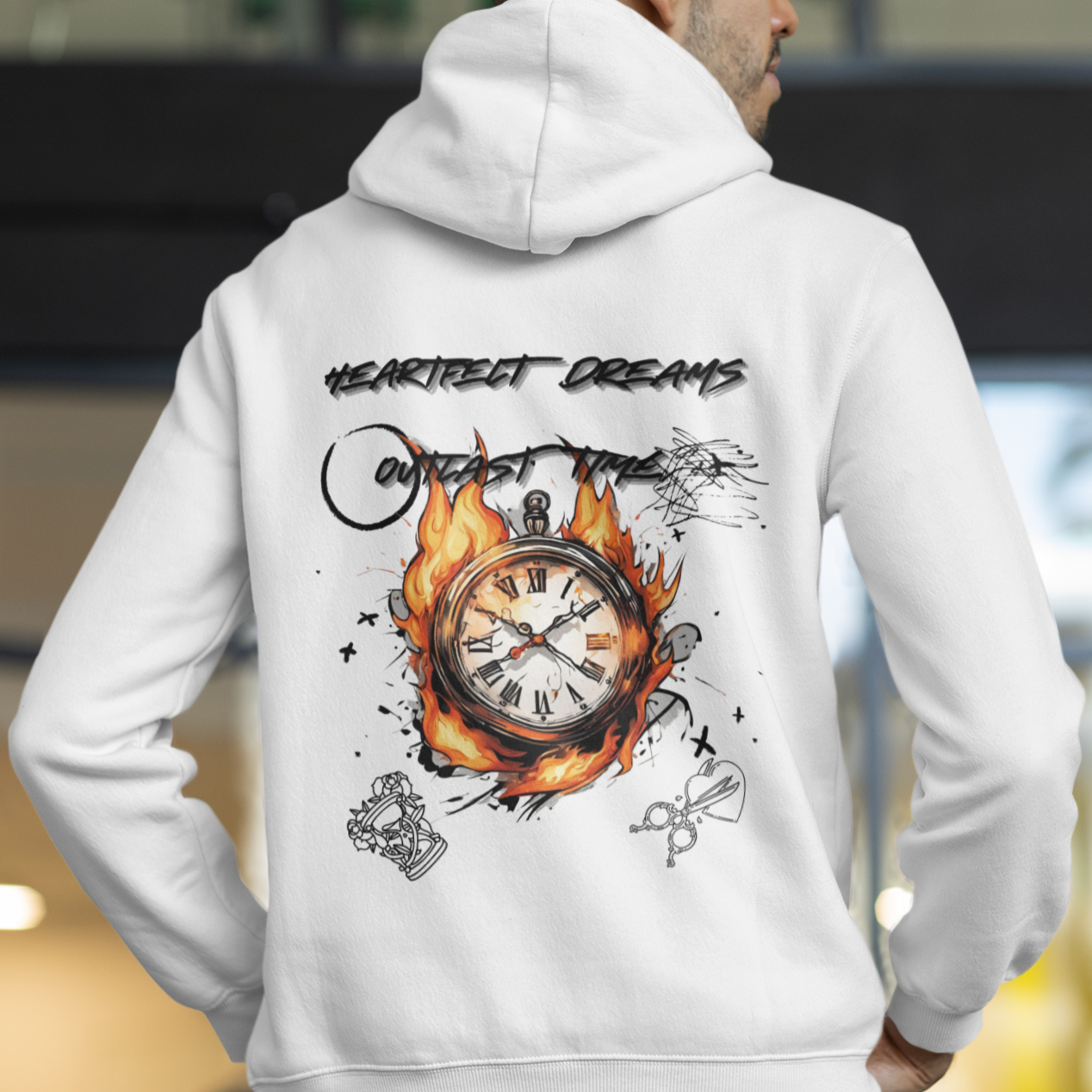 Men’s White Printed Regular Fit Hoodie