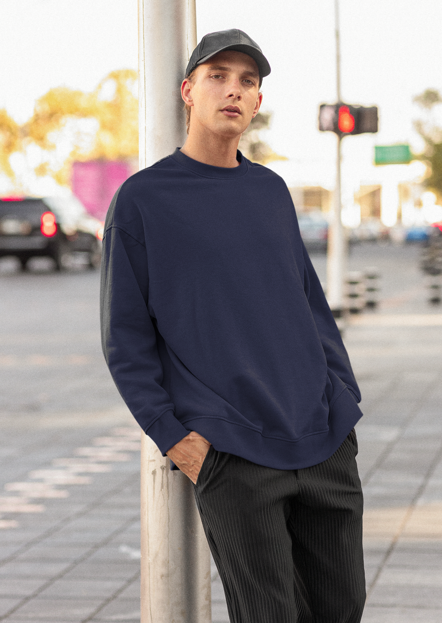 Oversized Navy Blue Solid Sweatshirt_Unisex