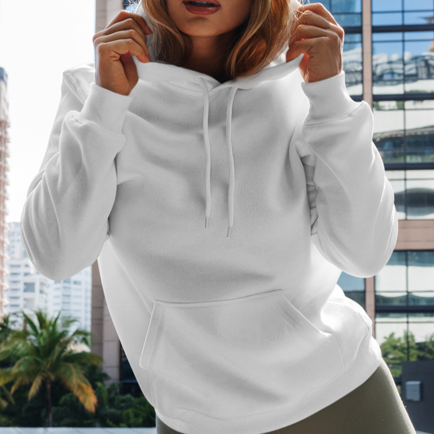 Solid-Unisex White Regular Fit Hoodie