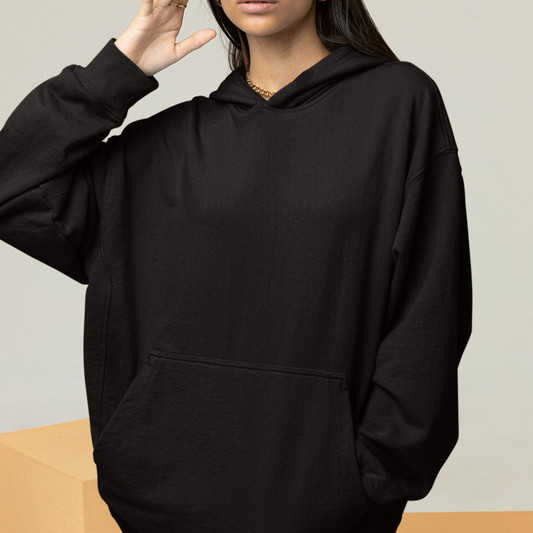 Oversized Black Solid Hoodie-Unisex