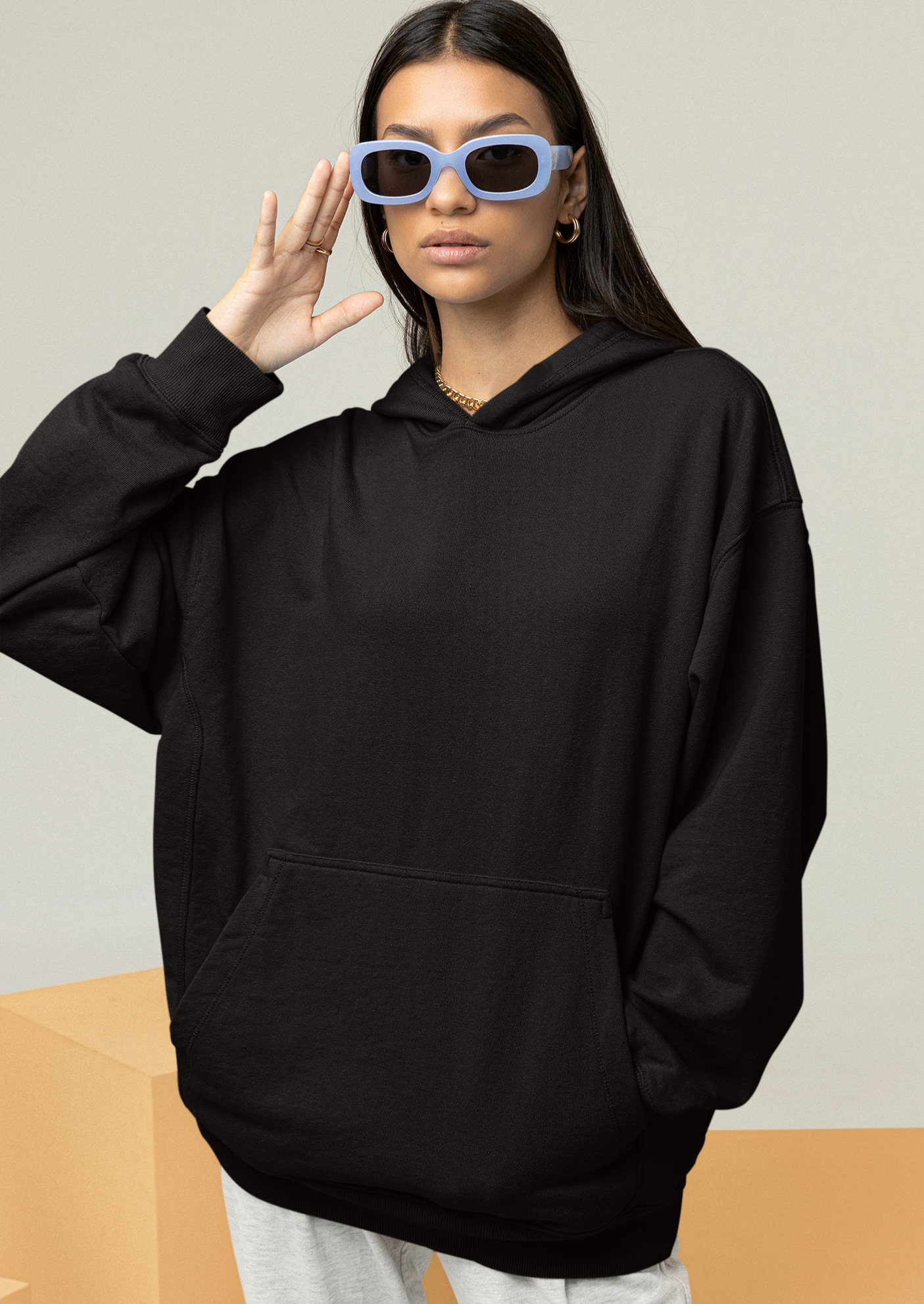 Oversized Black Solid Hoodie-Unisex