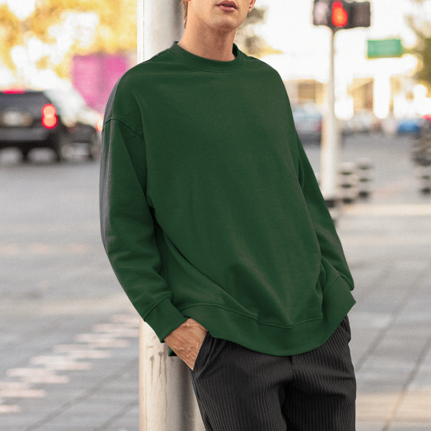 Oversized Bottle Green Solid Sweatshirt-Unisex