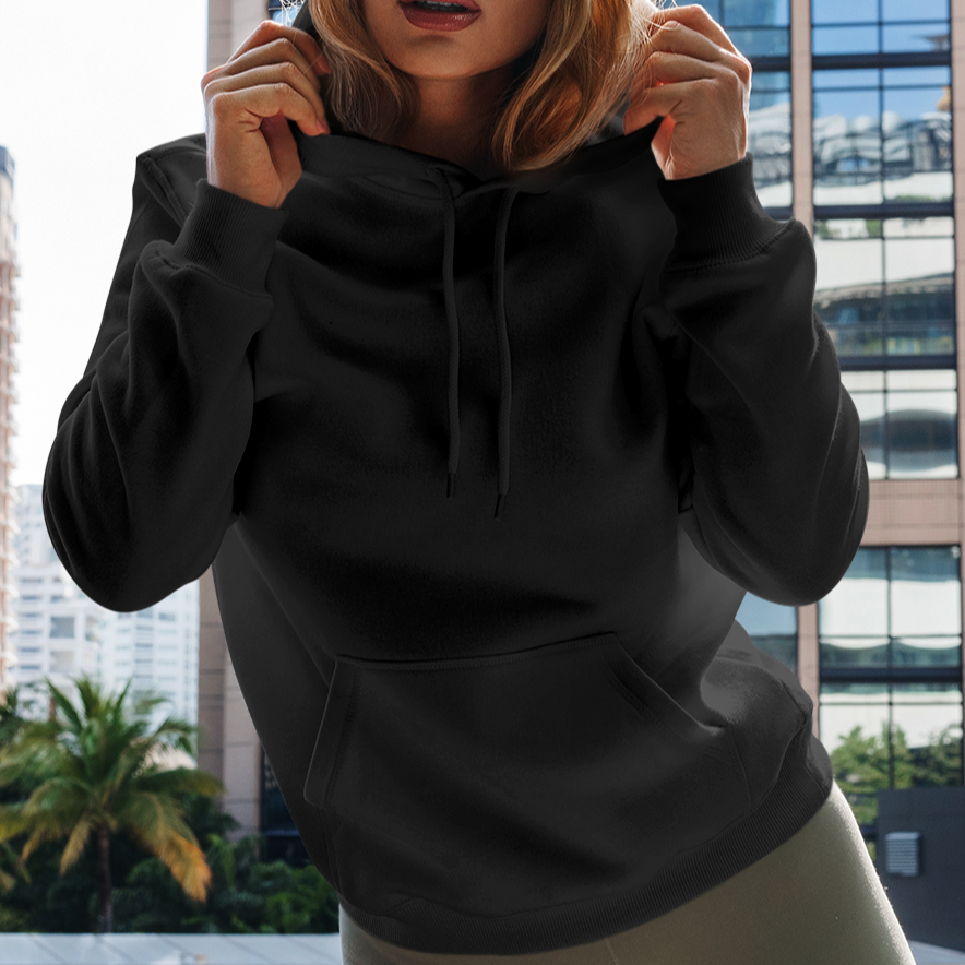 Solid-Unisex Black Regular Fit Hoodie