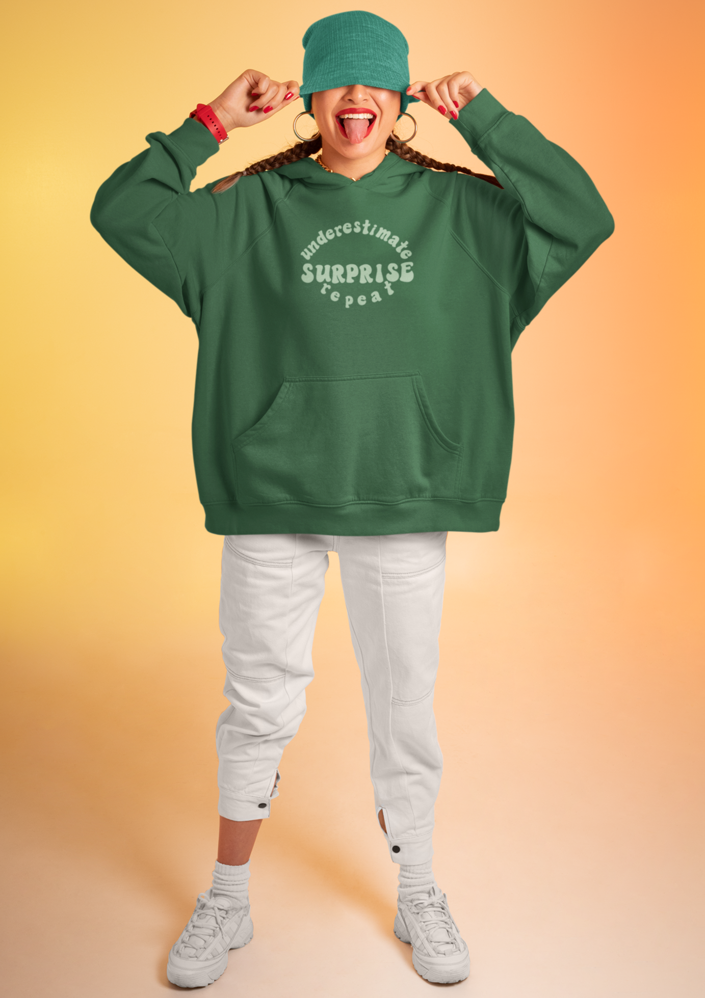 Women's Bottle Green Printed Oversized Hoodie