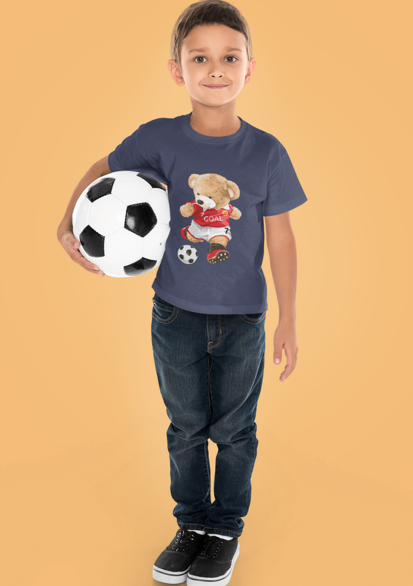 Kid's Soccer Teddy Printed T-shirt