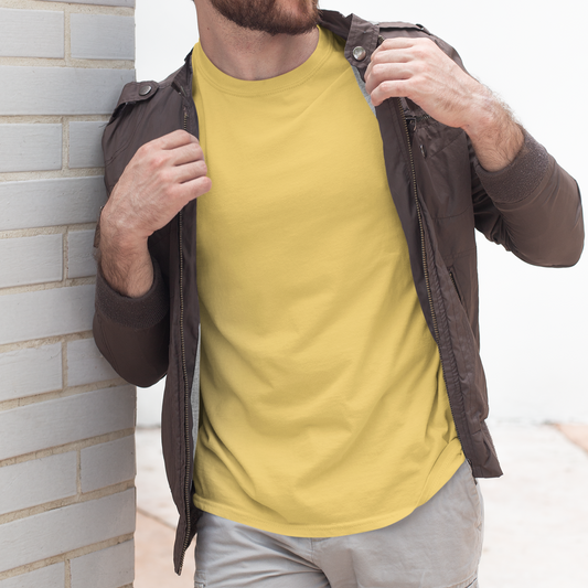 Solid Men's Yellow Regular Fit T-shirt