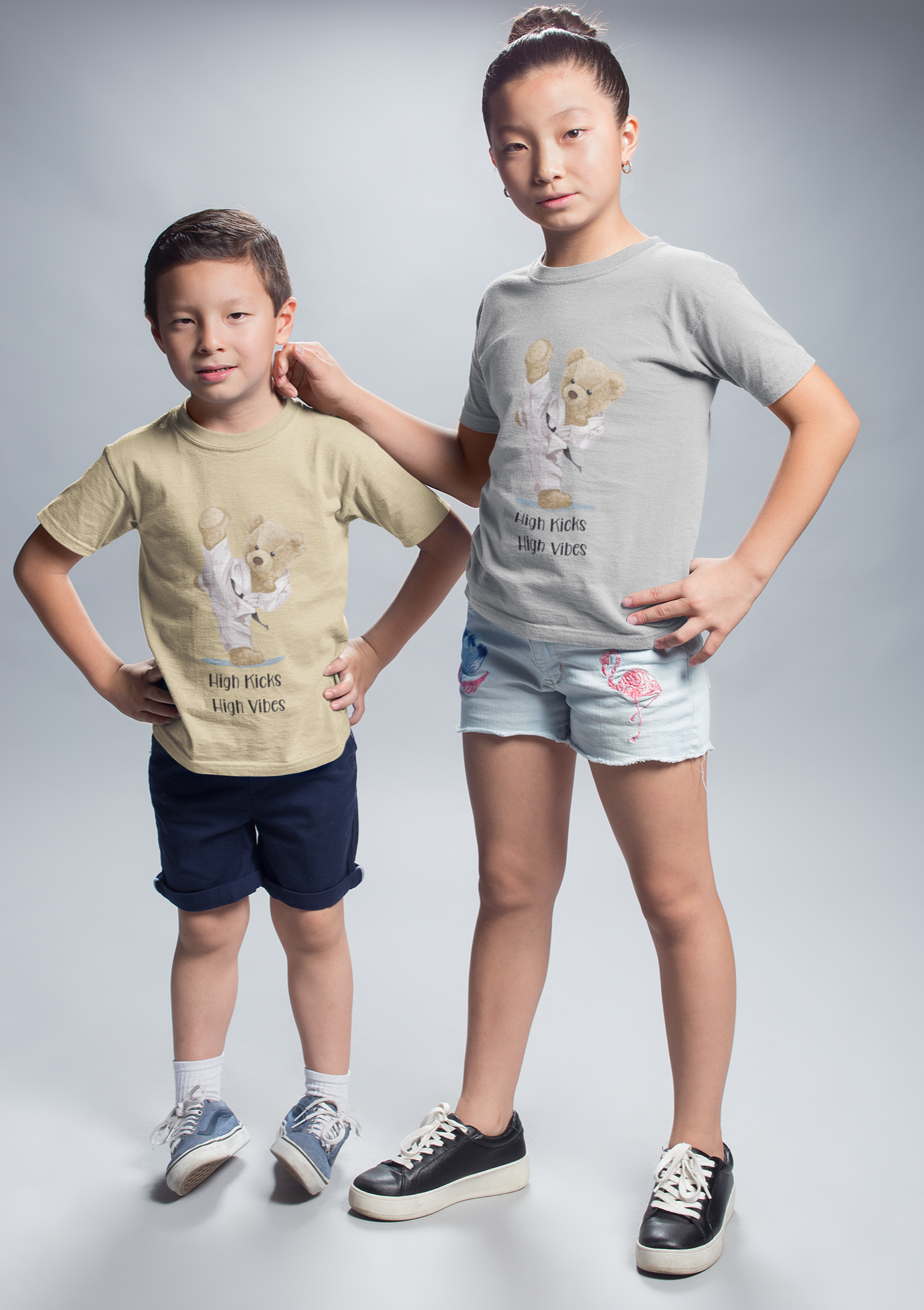 Kid's Unisex High Kicks Teddy Printed T-shirt