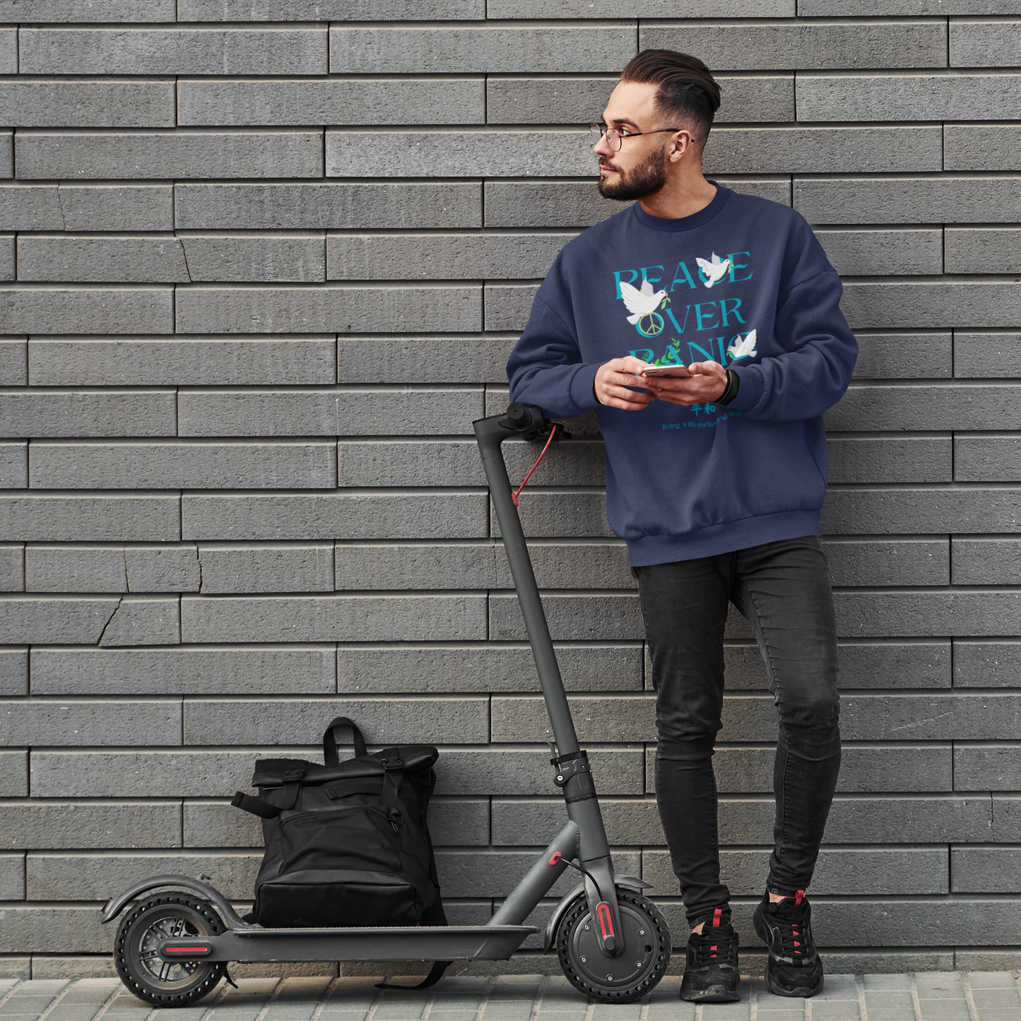 Unisex Navy Blue Oversized Printed Sweatshirt